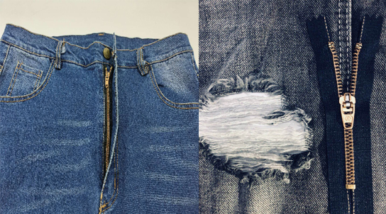 Reinforced zippers are used in jeans